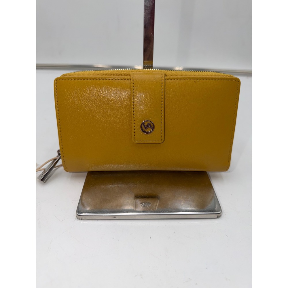 Valentina Italian Mustard Yellow Leather Bifold Zip Around Wallet Made in Italy
